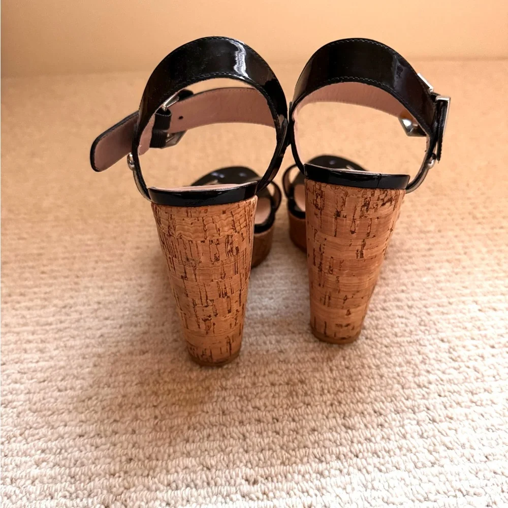 Stuart Weitzman Cork Patent Leather Platform Wedges - Picture 7 of 7